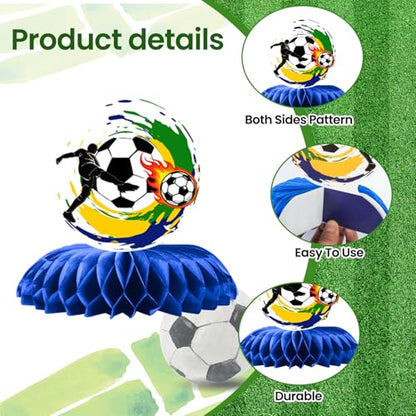 Soccer Honeycomb Centerpieces - 9PCS Soccer Party Decorations, Soccer Game Party Supplies Table Decor for Birthday, 2026 International Soccer Match - style: Soccer