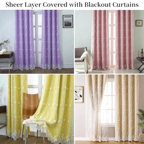 WUBODTI Luxury White Lace Sheer Curtains 96 Inches Long 2 Panels for Living Room, Elegant Vine Floral Embroidered Sheer Curtain Cute Grommet White Tulle Curtain Drapes for Bedroom, Girls Room Decor - size: 52"W x 96"L (Pack of 2)