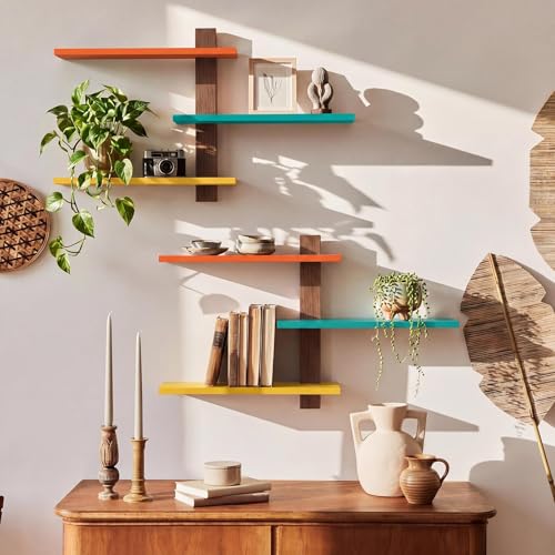 Pinkunn 2 Pack Floating Wall Shelf Mid Century Decor, Mid Century, 3 Tier - color: Mid Century