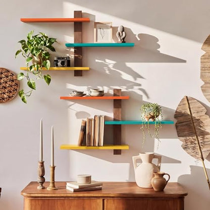 Pinkunn 2 Pack Floating Wall Shelf Mid Century Decor, Mid Century, 3 Tier - color: Mid Century