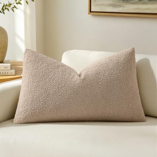 MIULEE Textured Boucle Lumbar Pillow Cover for Bed 12x20 Khaki - color: Khaki, size: 20" x 12" (Pack of 1)