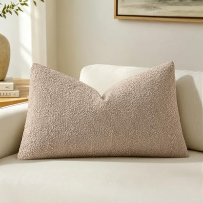 MIULEE Textured Boucle Lumbar Pillow Cover for Bed 12x20 Khaki - color: Khaki, size: 20" x 12" (Pack of 1)