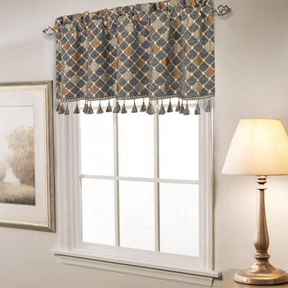 Loom and Mill Elegant Chenille Valances for Windows, Blue-Grey, 54"x18" - color: Blue-grey+khaki+beige