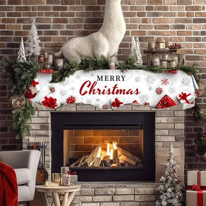 NYZE Christmas Mantel Scarf 70 x 17 Inch Fireplace Mantel Scarf Cover Decoration for Christmas Fireplace Scarf Shelf Top Runner Holiday Winter Home Decor - size: 70 x 17 in, style: Merry Xmas 2
