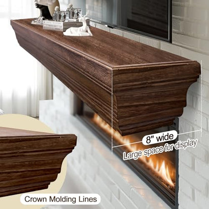 Rustic Fireplace Mantel 84", Solid Wood Floating Shelf, Brown - color: Brown, size: 84"