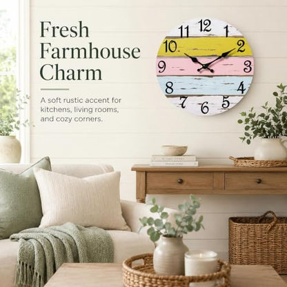 CHYLIN Wall Clock Silent Non-Ticking Battery Operated Pink Yellow Striped - color: C-pink Yellow Striped, size: 8 inch