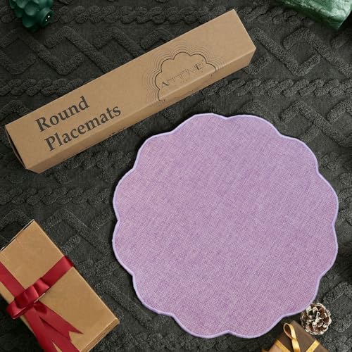 AHHFSMEI Round Scalloped Placemats Set of 6 15 Inch Faux Linen - color: Purple