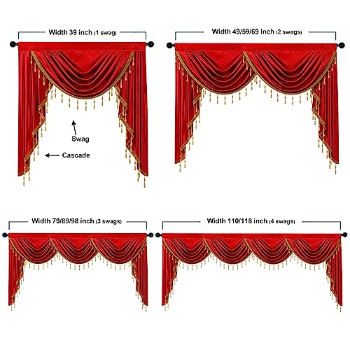 ELKCA Luxury Burgundy Red Velvet Curtain Valances for Living Room with Beads(79inch,1 Panel) - color: Burgundy Red, size: 79"W x 43"L (Pack of 1)
