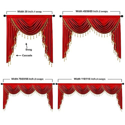 ELKCA Luxury Burgundy Red Velvet Curtain Valances for Living Room with Beads(59inch,1 Panel) - color: Burgundy Red, size: 59"W x 43"L (Pack of 1)