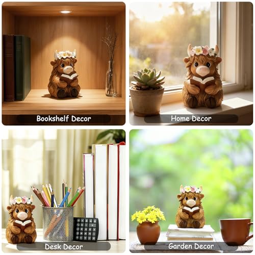 Highland Cow Figurines for Home Office Bookshelf Desk Decor Gifts