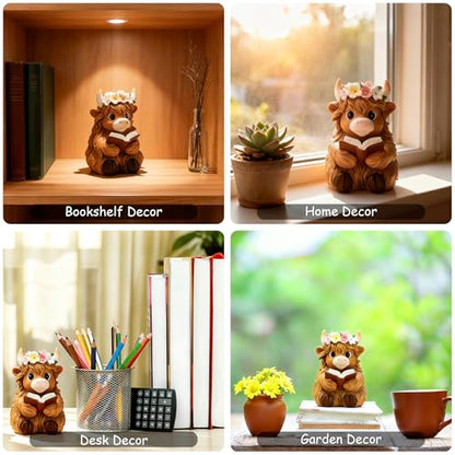 Highland Cow Figurines for Home Office Bookshelf Desk Decor Gifts