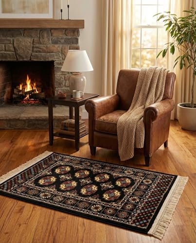 Rugs.com Bokhara Collection Rug – 2x3 Black Medium-Pile Rug Perfect for Entryways, Kitchens, Breakfast Nooks, Accent Pieces - color: Black, size: 2' x 3'