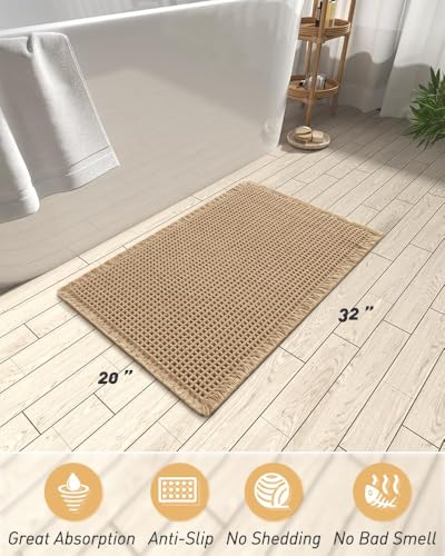Upgraded Waffle Bath Mat Ultra Absorbent Non Slip Bathroom Mat, 20" x 32" - color: Brown, size: 20" x 32"