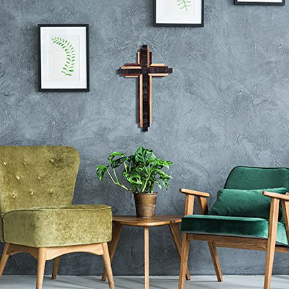 Wooden Wall Cross 3D Triple Stacked Reclaimed Wood, Rustic Hanging Decor