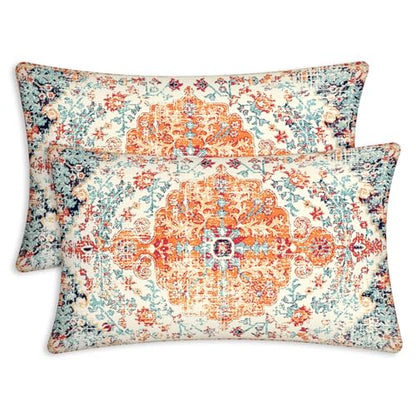 Boho 12X20 Lumbar Throw Pillow Covers Set of 2 Orange Blue - color: Orange