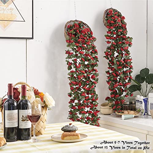 6Pcs x 8.2FT Artificial Flower Garland Floral Rose Vine Decor, Red Flower - color: Spring Red 6pcs, 1.5" Rose Flowers, size: 8.2FT Vines