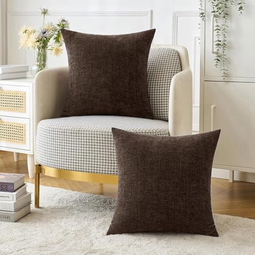 MIULEE Chenille Fall Throw Pillow Covers Chocolate Brown 16x16 Pack of 2 - color: Chocolate Brown, size: 16" x 16" (Pack of 2)