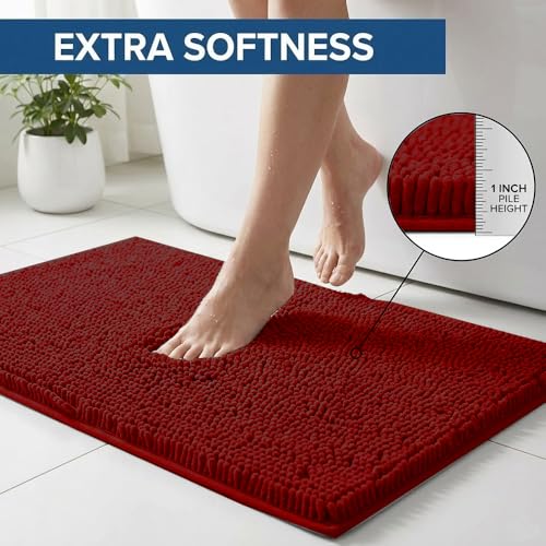 Bathroom Rugs Sets 2 Piece,Super Absorbent Chenille Bath Mats and U-Shaped Toilet Rug,Strong PVC Non Slip Backing,Microfiber Washable Dry Quickly Bath Mats for Bathroom(20"x32"+20"x20"U,Dark Red) - color: Dark Red