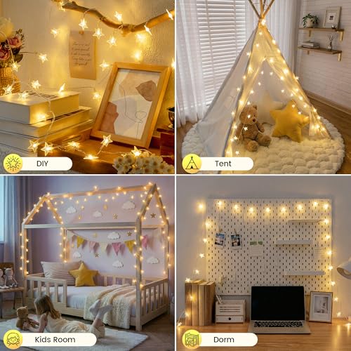 HEYFUNi Warm White Star String Lights with Remote, 16ft 50 LED - color: Warm White, size: 50 LED-Battery&USB