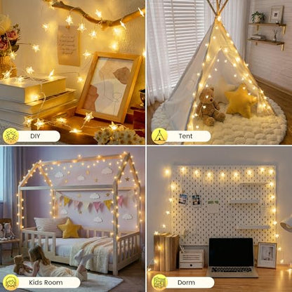 HEYFUNi Warm White Star String Lights with Remote, 16ft 50 LED - color: Warm White, size: 50 LED-Battery&USB