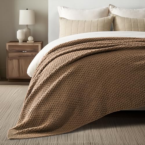 EVERGRACEHOME Chunky Chenille Knit Throw Blanket, 90 x 90, Camel Brown - color: Camel Brown, size: 90" X 90"