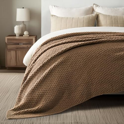 EVERGRACEHOME Chunky Chenille Knit Throw Blanket, 90 x 90, Camel Brown - color: Camel Brown, size: 90" X 90"