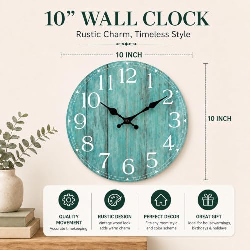 10 Inch Wall Clock, Silent Battery Operated Analog Clock, Teal - color: C-teal, size: 10"