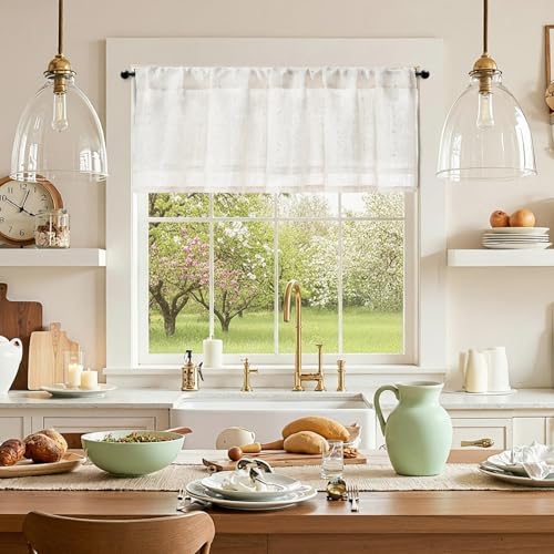 jinchan Kitchen Valance Curtain Double Layers, 50x16, 1 Panel, Whisper - color: Double | Dottie Linen Whisper, size: 50"W x 16"L (Pack of 1)