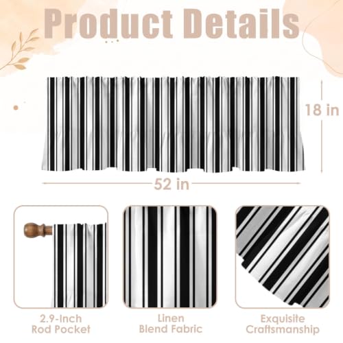 Emvency Valances for Windows Line Ruffle Hem, 2 Pack Striped 52x18 Inch, - color: Black