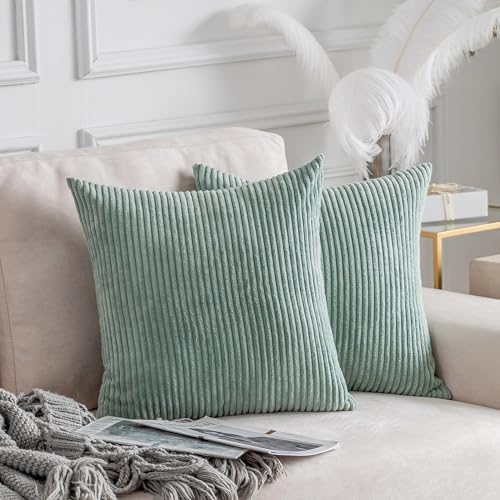 Home Brilliant Sage Pillow Covers 16x16 Sofa Couch Green Pillow Covers Square Throw Pillows for Bedroom Couch Sofa Decor, 40x40 cm, Iceburg Green - color: Iceberg Green, size: 16" x 16" (Pack of 2)