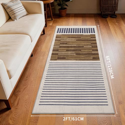 2x6 Washable Runner Rug for Hallway, Modern Geometric, White Brown Black - color: Beige Brown, size: 2' x 6'(Rectangular)