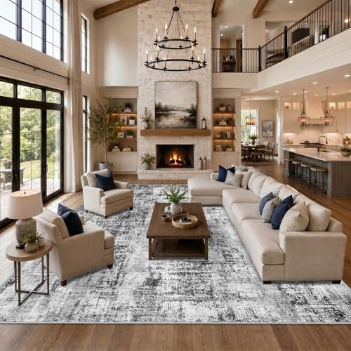 12x15 Area Rugs for Living Room: Large Washable Stain-Resistant Rug Black - color: Black, size: 12' x 15' (Rectangular)