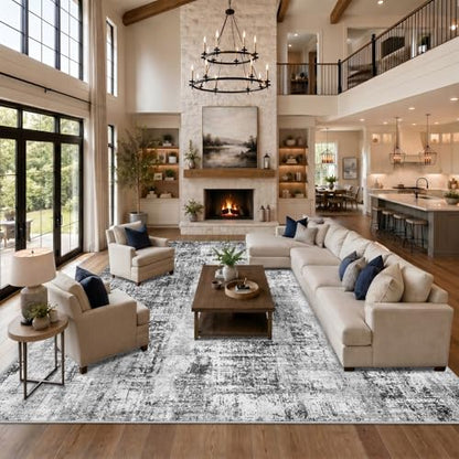 12x15 Area Rugs for Living Room: Large Washable Stain-Resistant Rug Black - color: Black, size: 12' x 15' (Rectangular)