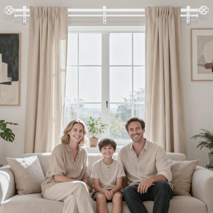 Double Curtain Rod 36-122 Inch, Heavy Duty Long Dual Rods, White - color: Plain White, size: 36"-122"