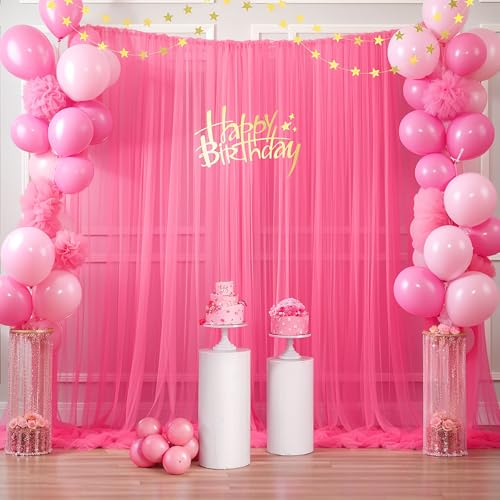 Hot Pink Tulle Backdrop Curtain for Parties 10ft x 8ft Fuchsia Sheer Backdrop Curtains for Baby Shower Birthday Wedding Bridal Shower Photo Shoot Photography Background Decorations 2 Panels 5ft x 8ft - color: Hot Pink, size: 10FT X 8FT(2 Panels W5ft X H8f