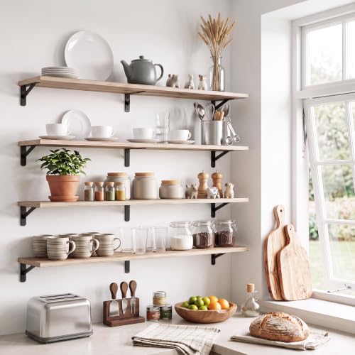 YGEOMER 47.2 in Floating Shelves for Wall, Light Carbonized Brown Set of 4 - color: Light Carbonized Brown, size: 47.2 inches