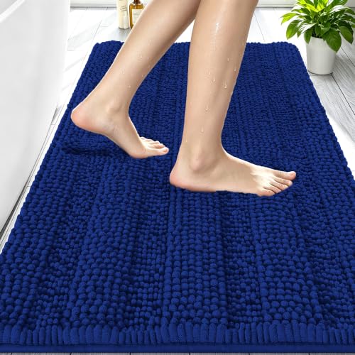 Smiry Thick Small Chenille Bathroom Rugs 24x16, Absorbent Bath Mat, Navy - color: Navy, size: 24" X 16"
