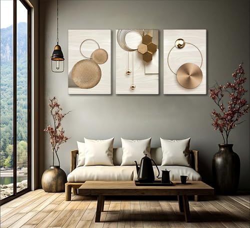 LAJDXSX 3 Pcs Abstract Gold Geometric Boho Canvas Wall Art 16x24in - color: Platinum Abstract-Canvas, size: 16x24 in