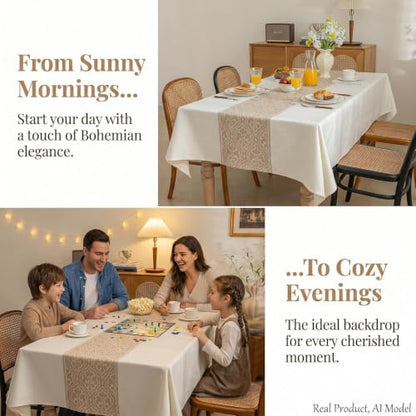 Extra Long Rectangle Linen Tablecloth Spillproof Cloth, 55x134 Inch - color: Beige Bx, size: 55"x134"fits 12 seats (table length 110"-116")