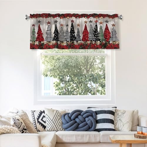 Christmas Trees Curtain Valance 54x18 Inches Window Treatment Rod Pocket Valance for Kitchen Bathroom Bedroom - color: Christmas Trees