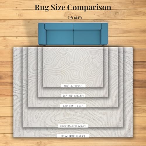 LUXE WEAVERS Geometric Swirl Cream 9x12 Area Rug High Low Modern Carpet