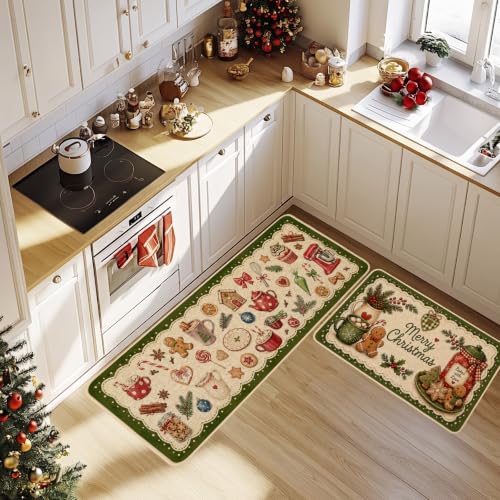 Baccessor Christmas Kitchen Rugs Set of 2 Gingerbread 17x29 and 17x47 Inch - color: Gingerbread Man