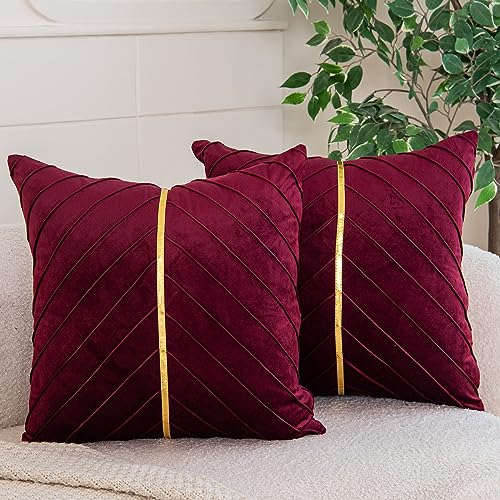 WACOMECO Velvet Throw Pillow Covers, Pack of 2 Soft Gold Decorative Cushion Covers for Couch Sofa Living Room Home Decoration, Burgundy, 20x20 inch - color: Burgundy, size: 20" x 20" (Pack of 2)