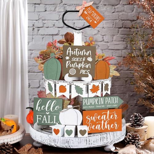 Sumind 15 Pcs Fall Decorations for Home Fall Tiered Tray Decor Set,Heart - style: Heart