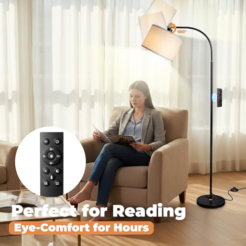 LALISU Arc Floor Lamps Modern Standing Remote Floor Lamp for Living Room - color: Black