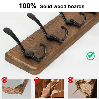 WEBI Coat Rack Wall Mount,Coat Hooks Wall Mounted Rustic,16" Hole to Hole,Large Coat Hanger Wall,Wood Hook Rack,5 Triple Hooks for Hanging Coats,Jacket,Clothes,Farmhouse,Black - color: Black, size: 5 Hooks