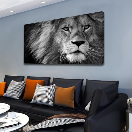 Baisuart-D0162 Canvas Prints Wall Art Grey lion Stretched Canvas Wooden Framed for living Room Bedroom and Office - color: Lion-b, size: 48"L x 24"W