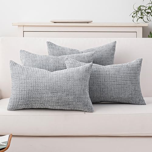 Pack of 4 Throw Pillow Covers 12x20” Boho Cushion Covers for Living Room - color: Light Gray, size: 20" x 12" (Pack of 4)