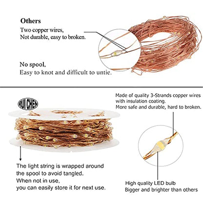 RUICHEN Dimmable Fairy Lights Plug in Copper Wire 33 Ft 100 LED, Warm White - color: Warm White