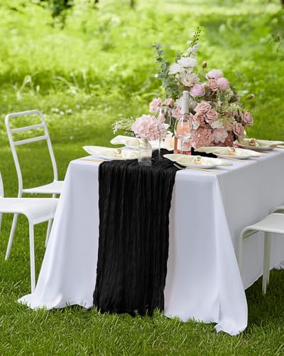 Pureegg 3 Pack Cheesecloth Table Runner 120 Inch Black - color: Black, size: 120" - 3 Packs